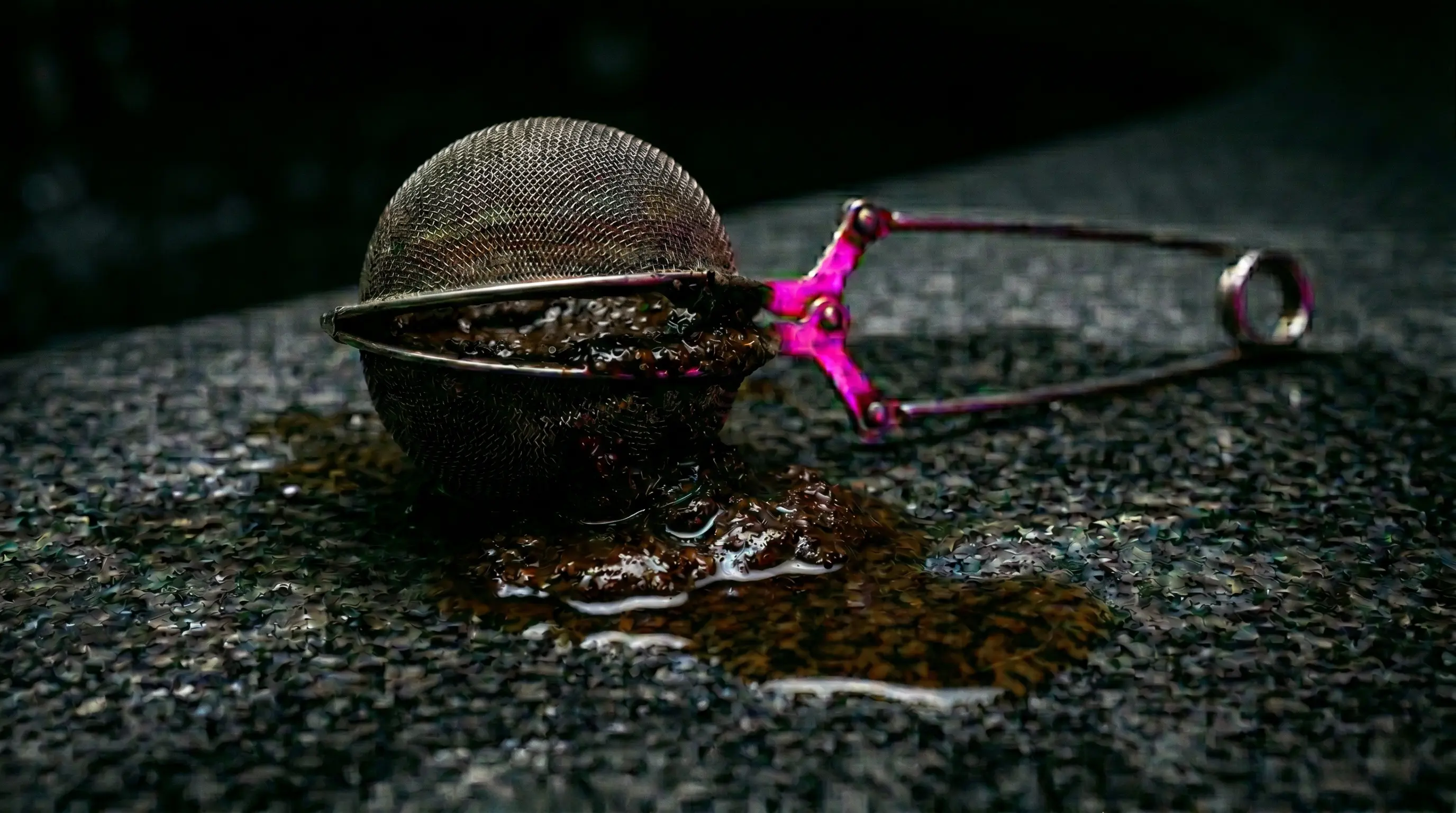 Cracked open on wet stone. Pink clip. Still bleeding.