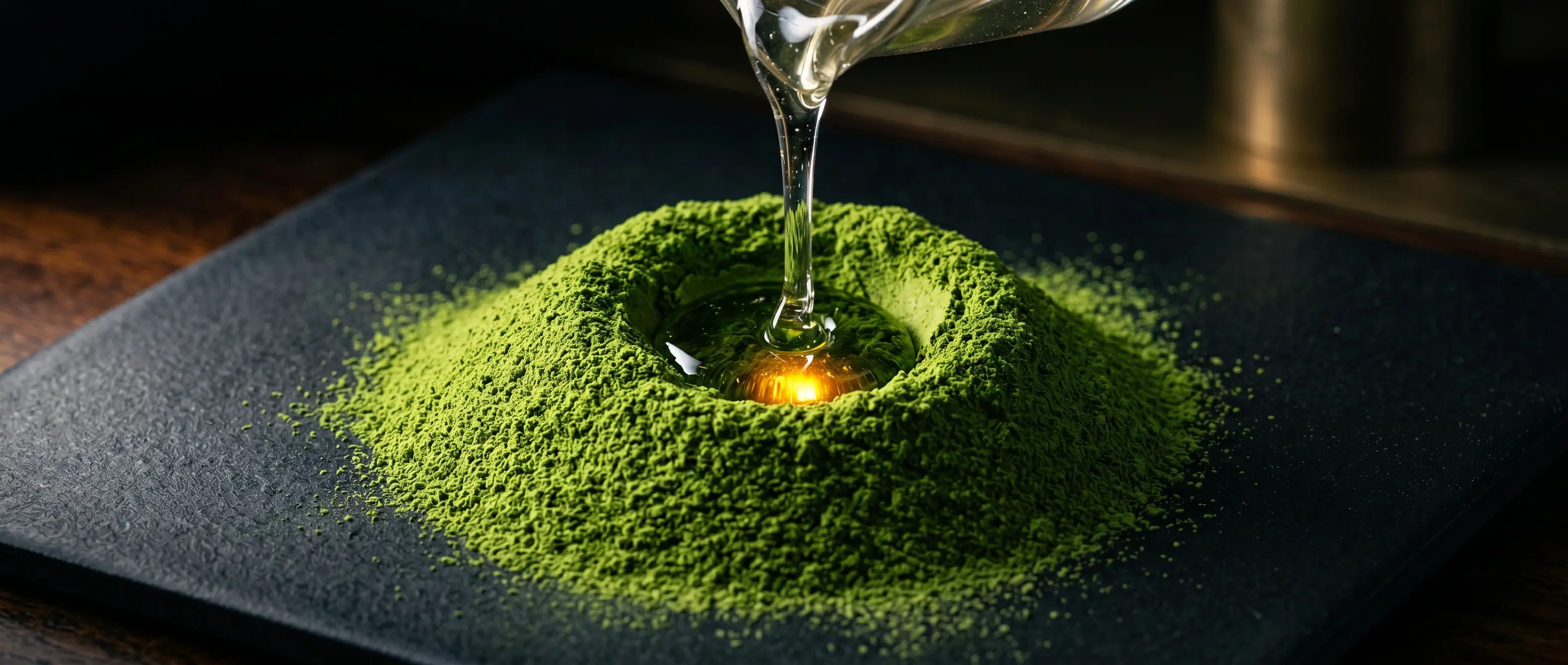 Poured into the crater. Matcha going under slow.