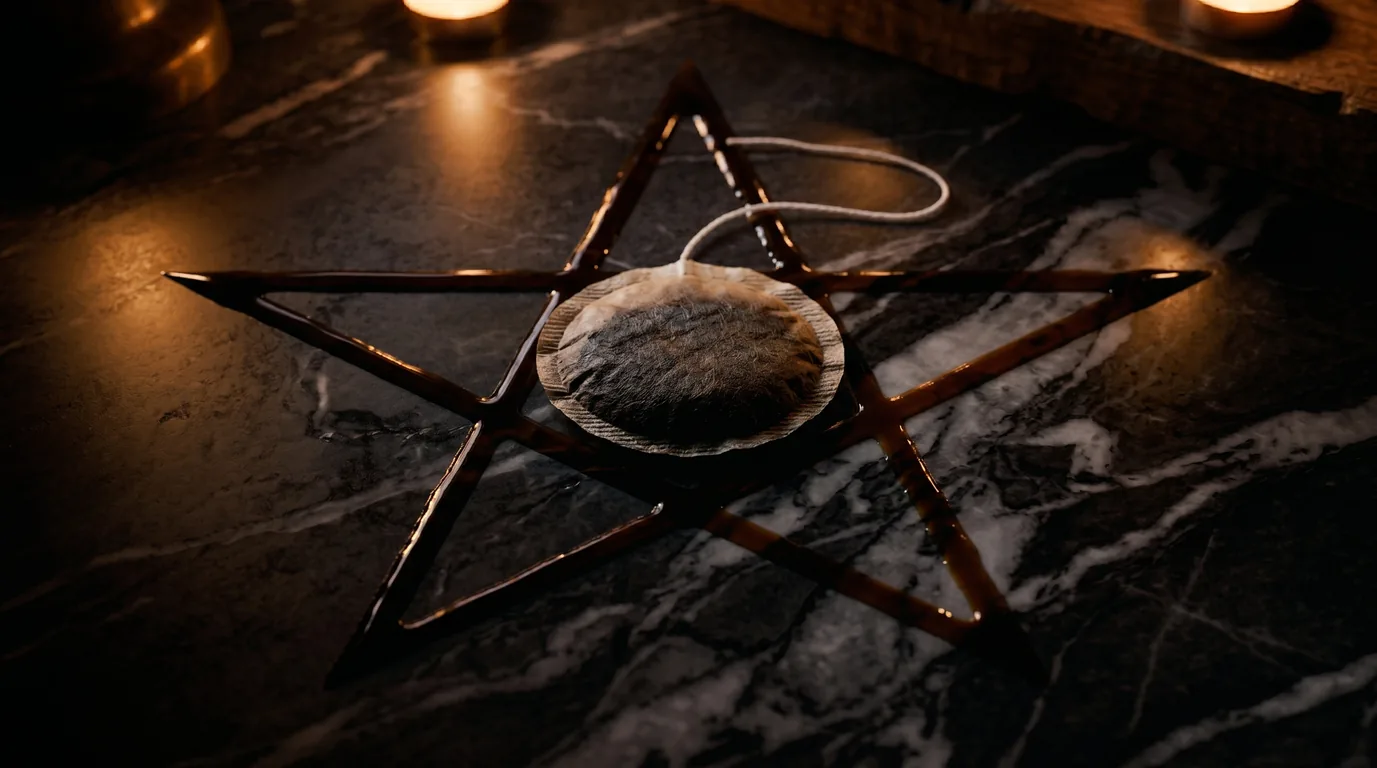 Centered on the star. Marble cold. The bag does the asking.