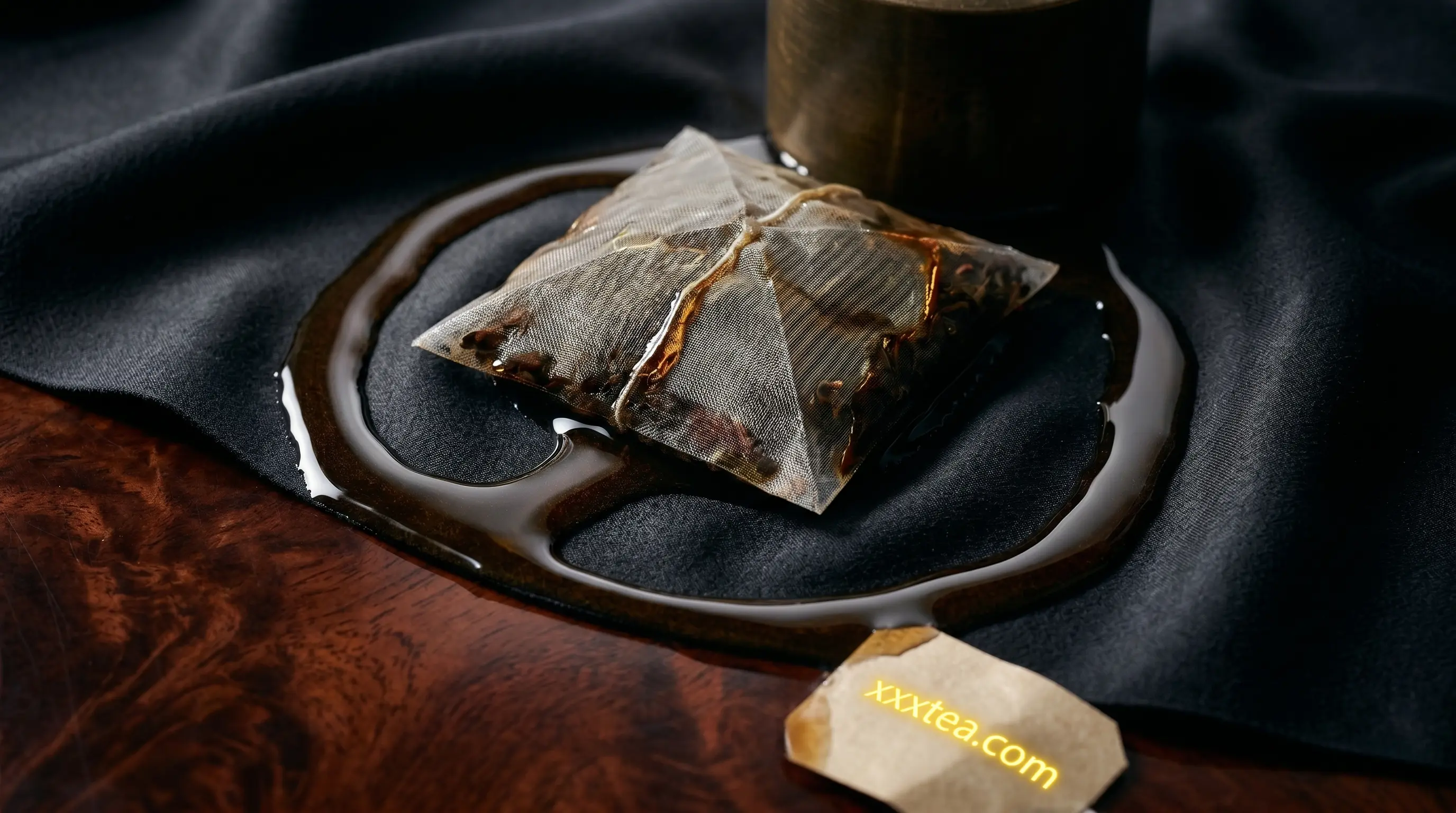 Gold seam running through. Tea at the edge.